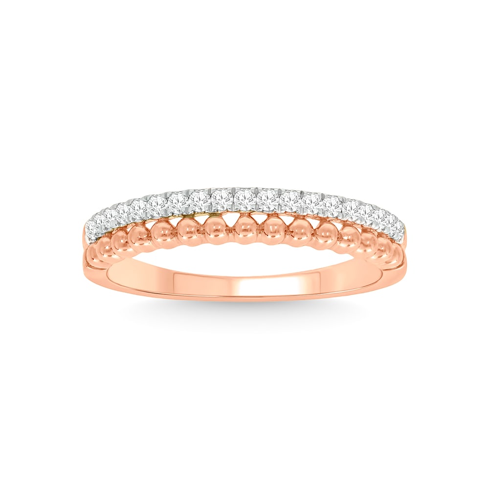 14K Rose Gold Diamond 1/4 Ct.Tw. Stackable Band: 14K Rose Gold Diamond 1/4 Ct.Tw. Stackable Band 14k Rose Gold Stone Color: G-h Stone Clarity: I1 Each ring is presented in standard size 6.5. Complimentary resizing is available between sizes 510 (in 