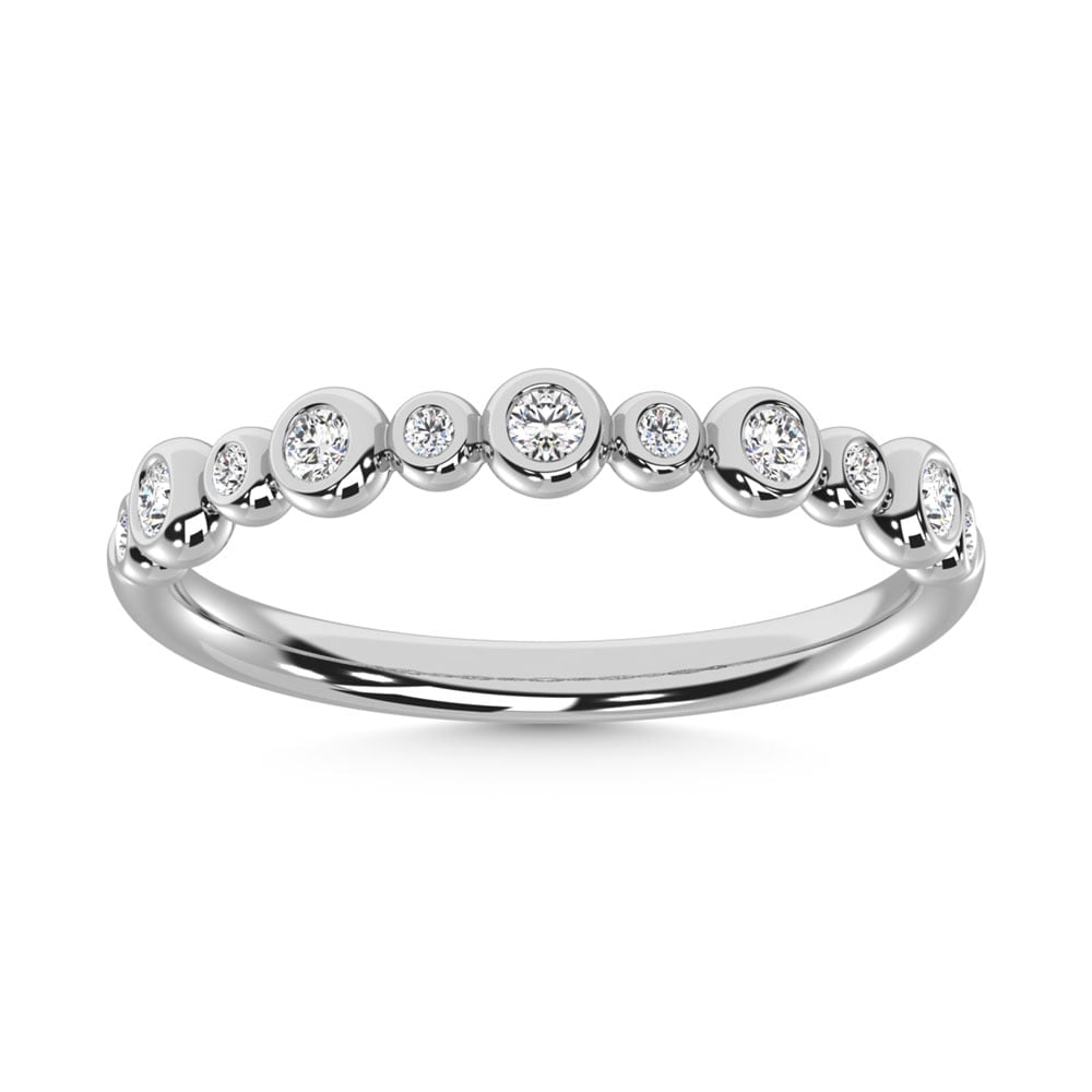 14K White Gold Diamond 1/5 Ct.Tw. Stackable Band: 14K White Gold Diamond 1/5 Ct.Tw. Stackable Band 14k White Gold Stone Color: G-h Stone Clarity: Si3 Each ring is presented in standard size 6.5. Complimentary resizing is available between sizes 510 (