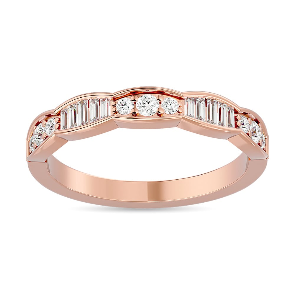 Diamond 1/3 Ct.tw Band in 14K Rose Gold: Diamond 1/3 Ct.tw Band in 14K Rose Gold 14k Rose Gold Stone Color: G-h Stone Clarity: Si4 Each ring is presented in standard size 6.5. Complimentary resizing is available between sizes 510 (in 1/4 inc