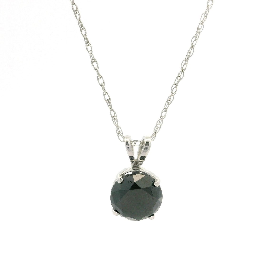 14k White Gold 1.10ct Black Diamond Pendant Necklace 18" (1 of 7)
