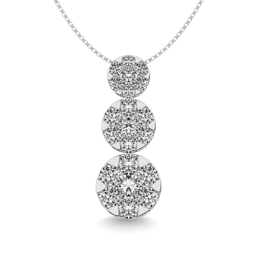Diamond 1 1/2 Ct.tw Three Stone Flower Pendant in 14K White Gold (1 of 3)