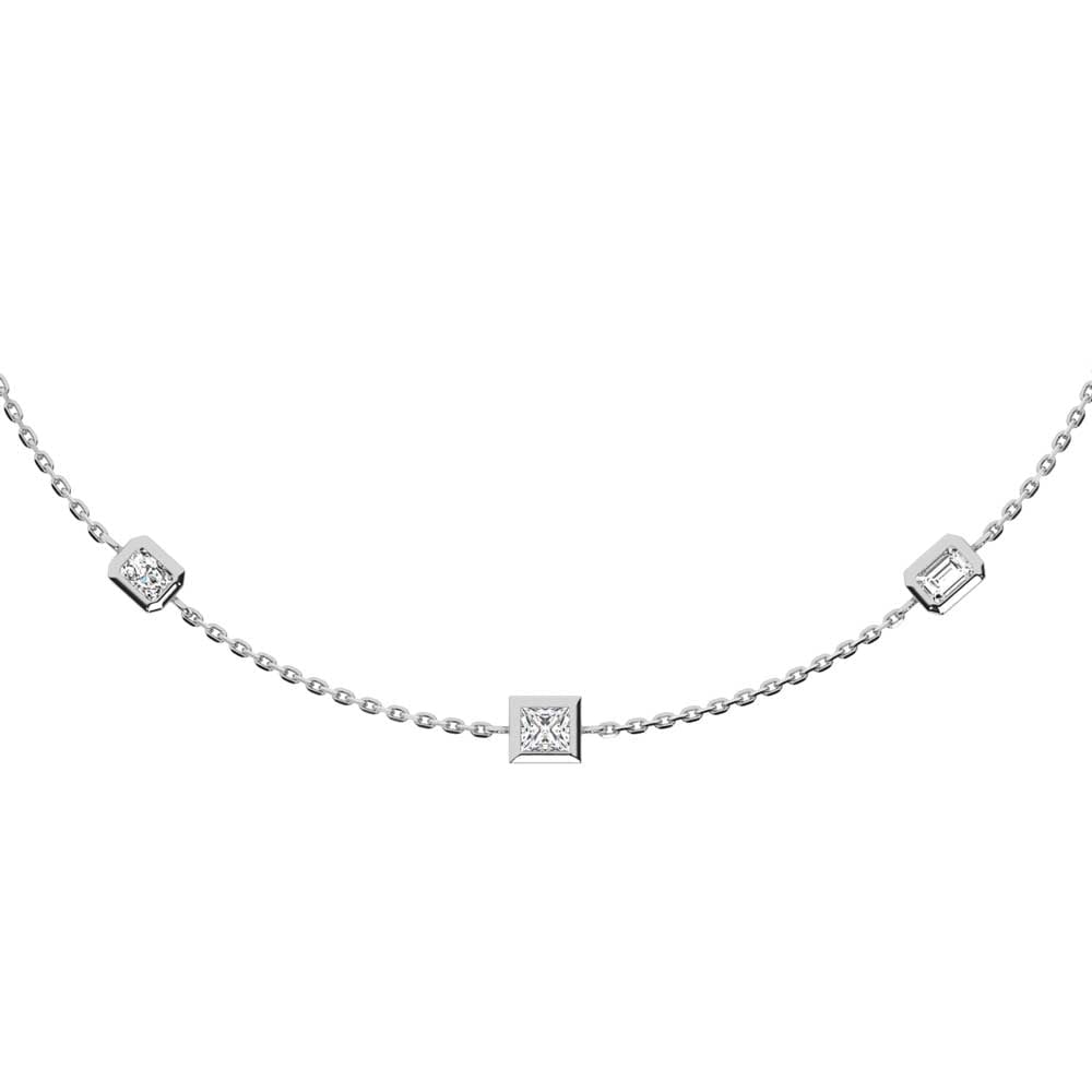 14K White Gold Lab Grown Fancy Diamond 3/4 Ct.Tw. 7 Stone Necklace: 14K White Gold Lab Grown Fancy Diamond 3/4 Ct.Tw. 7 Stone Necklace Crafted in 14K White Gold, this elegant 7-stone necklace features lab grown fancy diamonds totaling 3/4 Ct.Tw., artfully arranged to 