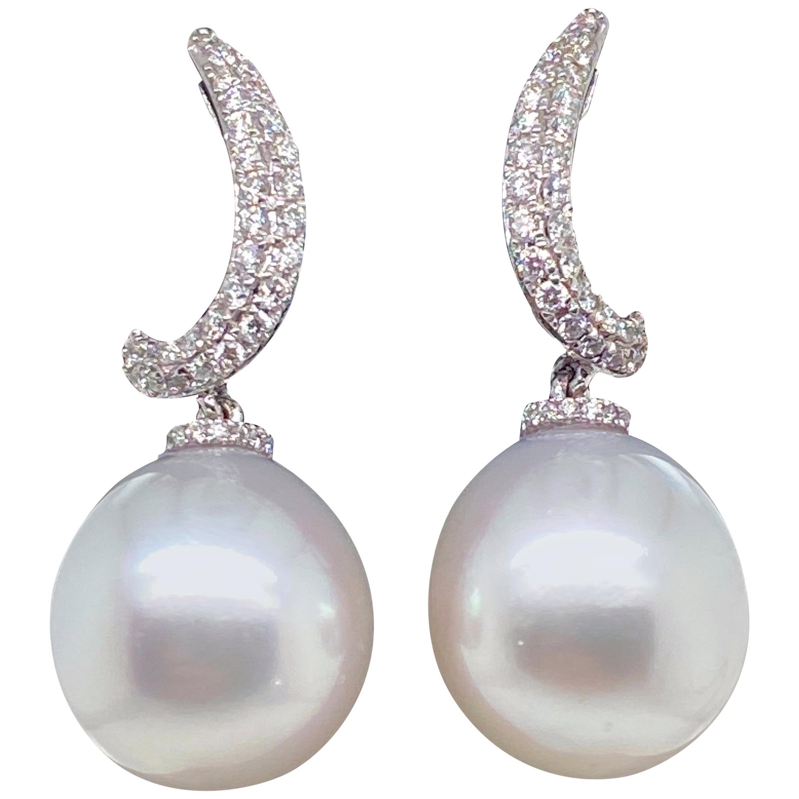 Harbor Diamonds 18K White Gold South Sea Pearl Diamond Drop Earrings 0.48 Carat