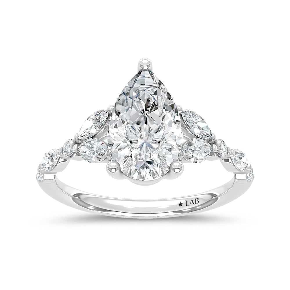 14K White Gold Lab Grown Diamond 2 1/2 Ct.Tw. Pear Shape Engagement Ring (Center 2 ctw)