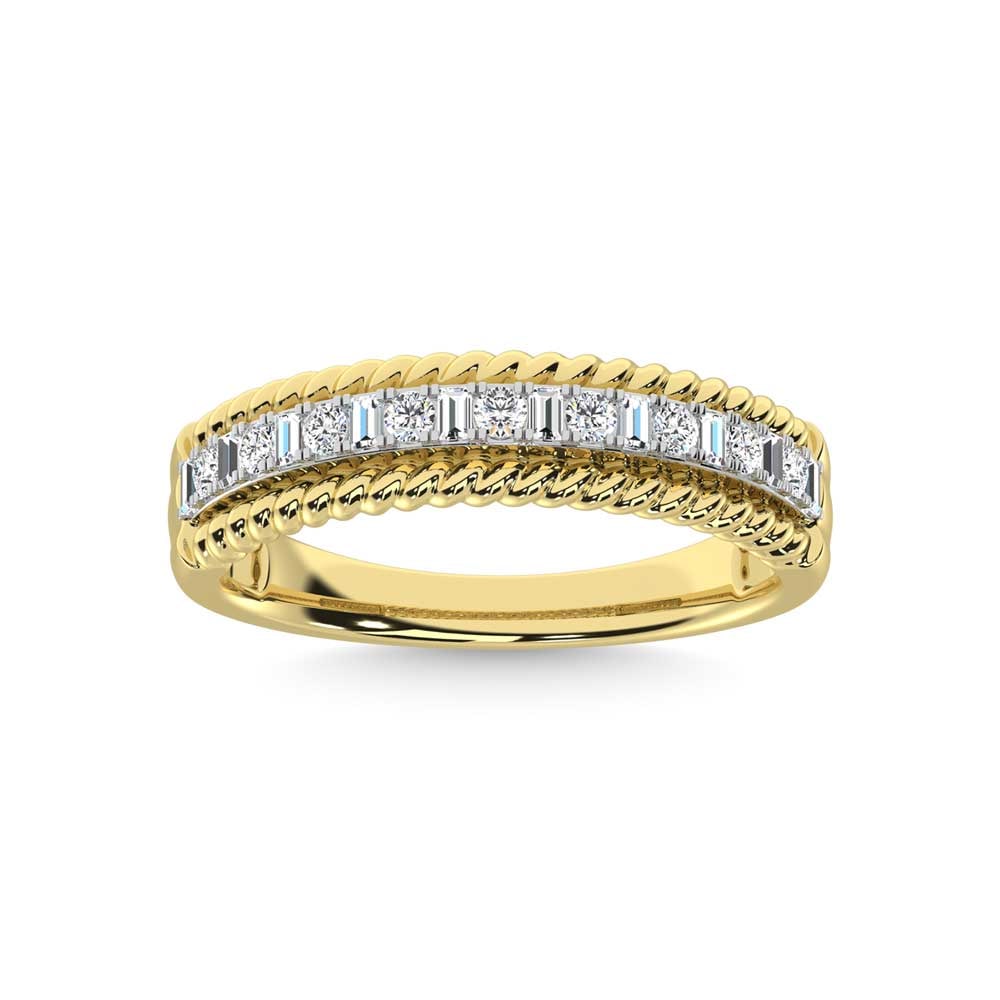 14K Yellow Gold Diamond 1/4 Ct.Tw. Fashion Band: 14K Yellow Gold Diamond 1/4 Ct.Tw. Fashion Band 14k Yellow Gold Stone Color: G-h Stone Clarity: I1 Each ring is presented in standard size 6.5. Complimentary resizing is available between sizes 510 (i