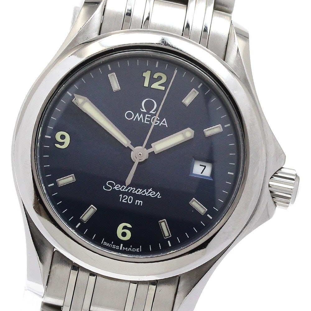 Omega Seamaster 120 Date Quartz Ladies Stainless Steel Watch: Omega Seamaster 120 Date Quartz Ladies Stainless Steel Watch This OMEGA Seamaster 120 Date Quartz ladies wristwatch features a stainless steel case and bracelet with a navy dial. The watch is powered 