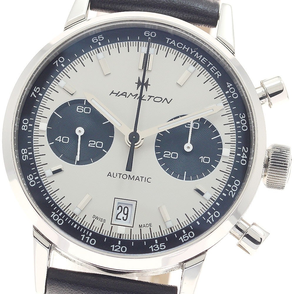 Hamilton Intra-Matic Date Chronograph Mens Wristwatch H384160: Hamilton Intra-Matic Date Chronograph Mens Wristwatch H384160 Hamilton Intra-Matic Date Chronograph men's wristwatch. This pre-owned Swiss-made watch features a chronograph function and date display, 