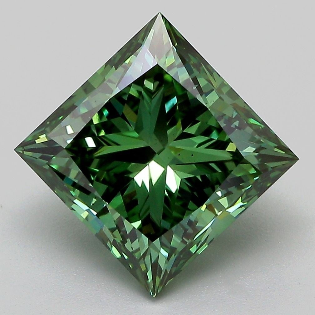 Loose Diamond - PRINCESS 5.11ct Fancy Vivid Green VS2: Loose Diamond - PRINCESS 5.11ct Fancy Vivid Green VS2 Source: This is a real non-mined Diamond that has been grown in a lab Shape: PRINCESS Carats: 5.11 Color: Fancy Vivid Green Certification: IGI Vid