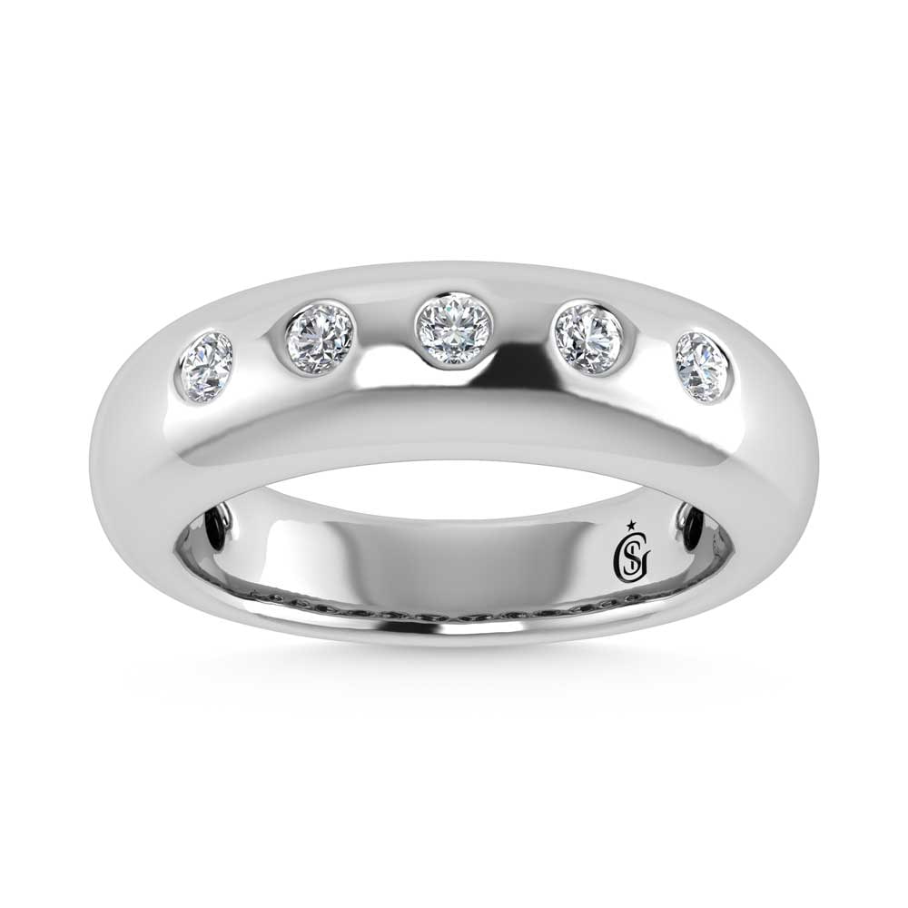 14K White Gold Diamond 1/4 Ct.Tw. Flush Setting High Polish Band: 14K White Gold Diamond 1/4 Ct.Tw. Flush Setting High Polish Band 14k White Gold Stone Color: G-h Stone Clarity: Si2 Each ring is presented in standard size 6.5. Complimentary resizing is available bet