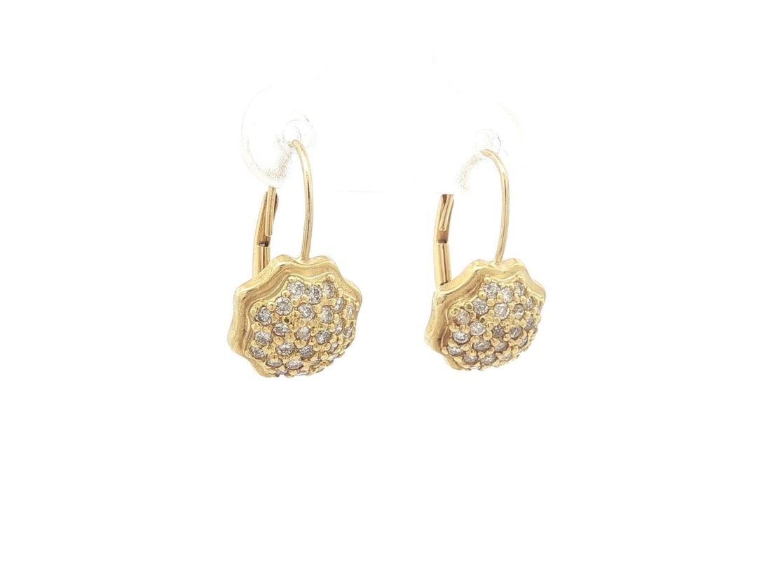 Unbranded 18k Yellow Gold Geometric Drop Earrings with 0.40ctw Pave Diamonds: Unbranded 18k Yellow Gold Geometric Drop Earrings with 0.40ctw Pave Diamonds Pre-owned geometric dangle/drop earrings with pave-set natural diamonds and a matte finish. Designed for pierced ears with 
