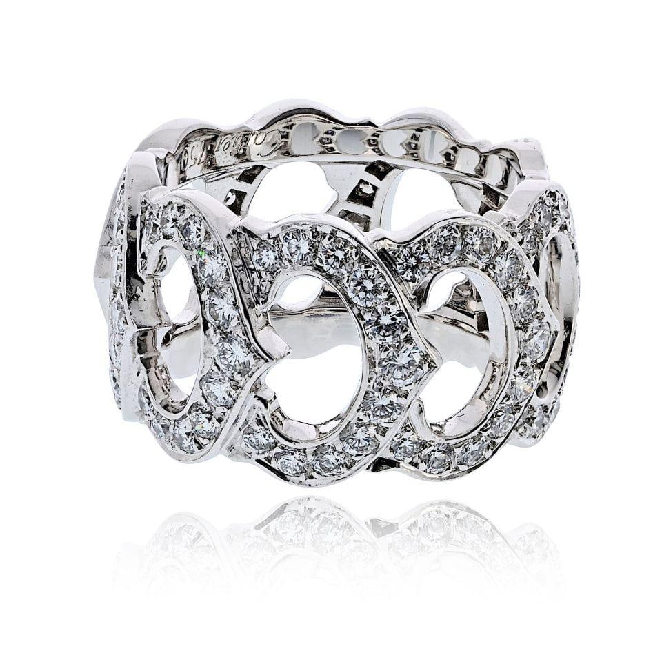 Cartier C Hearts 18K White Gold Diamond Ring Size 52: Cartier C Hearts 18K White Gold Diamond Ring Size 52 This Cartier ring is crafted from 18K white gold and features a continuous series of interlocking pave-set 'C' motifs, creating an elegant openwork