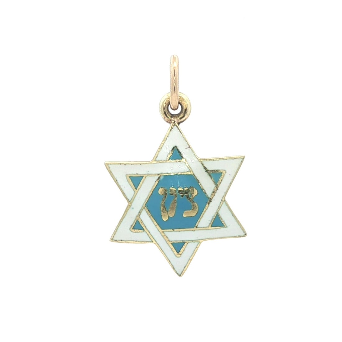 Vintage 14k Yellow Gold Star of David Charm Pendant with Enamel