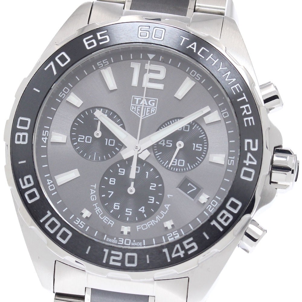 TAG Heuer Formula 1 CAZ1011 Quartz Chronograph Date Watch: TAG Heuer Formula 1 CAZ1011 Quartz Chronograph Date Watch This TAG Heuer Formula 1 CAZ1011 is a men's chronograph wristwatch featuring a stainless steel case and a stainless steel and ceramic bracelet