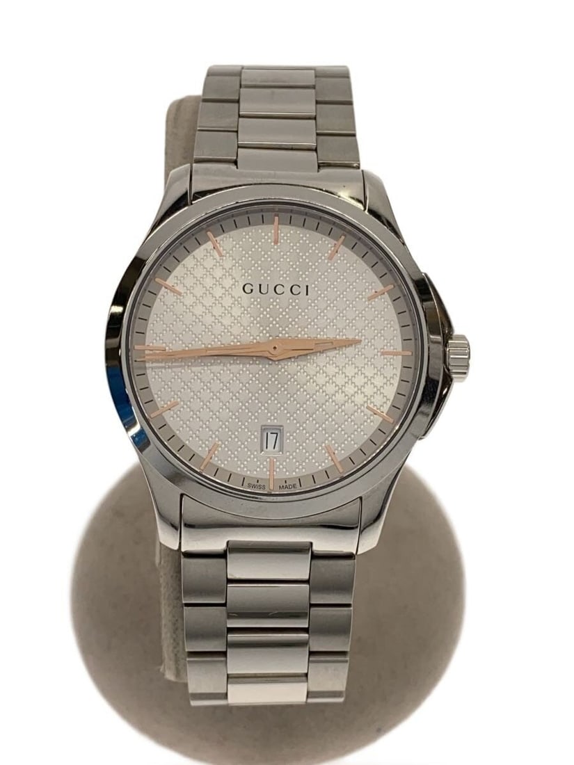 Gucci Diamante quartz men's stainless steel wristwatch YA1264052: Gucci Diamante quartz men's stainless steel wristwatch YA1264052 This GUCCI G-TIMELESS Diamante men's wristwatch features a quartz movement and is crafted from stainless steel with a gold-colored fini