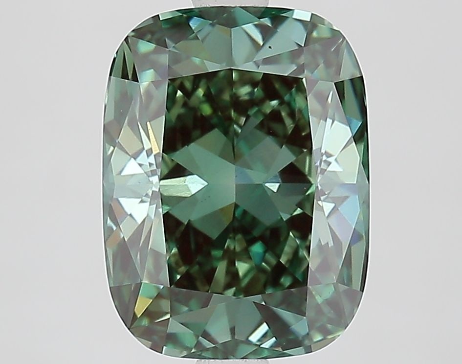Loose Diamond - CUSHION MODIFIED 3.02ct Fancy Vivid Green VS1: Loose Diamond - CUSHION MODIFIED 3.02ct Fancy Vivid Green VS1 Source: This is a real non-mined Diamond that has been grown in a lab Shape: CUSHION MODIFIED Carats: 3.02 Color: Fancy Vivid Green Certif