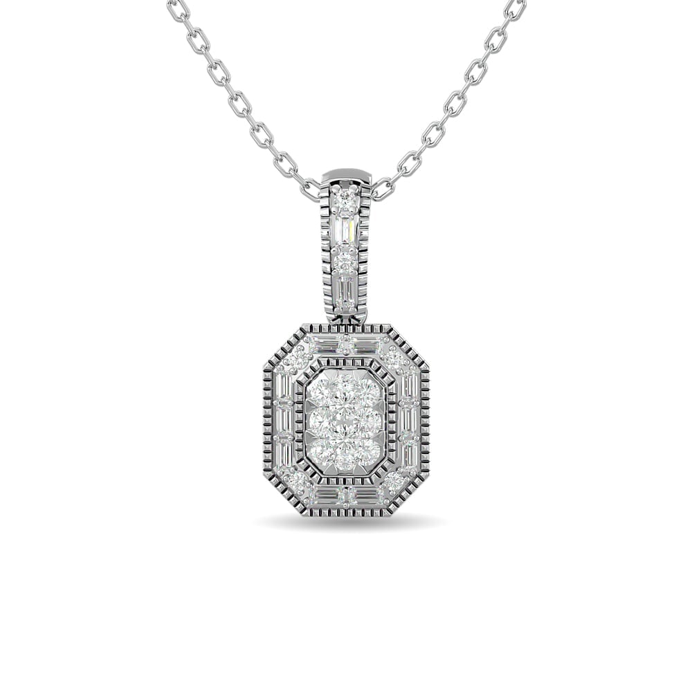 Diamond 1/2 Ct.tw Fashion Pendant in 14K White Gold: Diamond 1/2 Ct.tw Fashion Pendant in 14K White Gold 14k White Gold Stone Color: G-h Stone Clarity: Si2 Unless otherwise specified, pendants that include a chain are paired with our standard 18-inch le