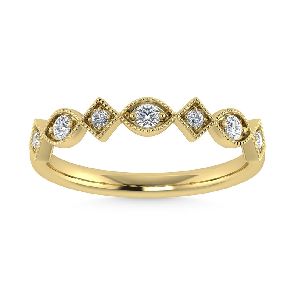 14K Yellow Gold Diamond 1/8 Ct.Tw. Stackable Band: 14K Yellow Gold Diamond 1/8 Ct.Tw. Stackable Band 14k Yellow Gold Stone Color: G-h Stone Clarity: I2 Each ring is presented in standard size 6.5. Complimentary resizing is available between sizes 510 