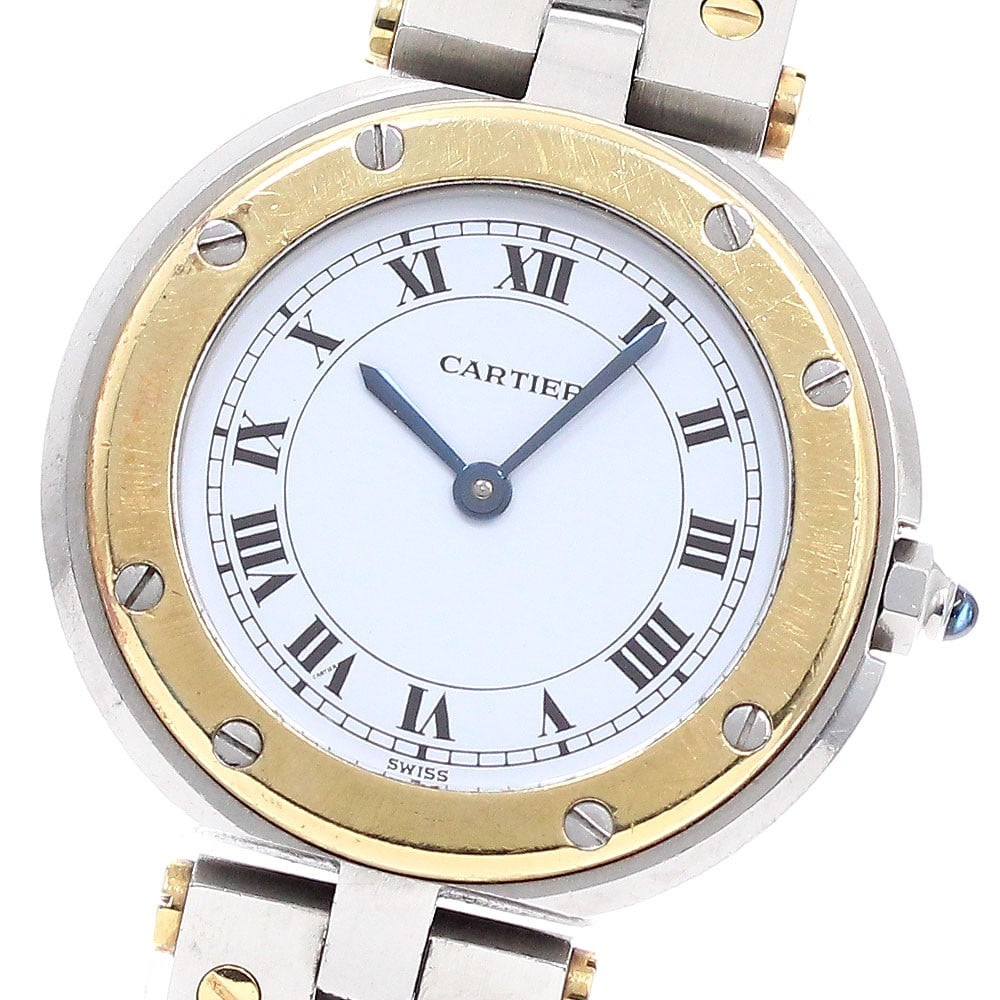 Cartier Ladies Quartz Wristwatch Santos Round Steel Gold White: Cartier Ladies Quartz Wristwatch Santos Round Steel Gold White This Cartier Santos Round SM 84038288 is a sophisticated ladies' wristwatch featuring a quartz movement. Crafted from steel and gold with