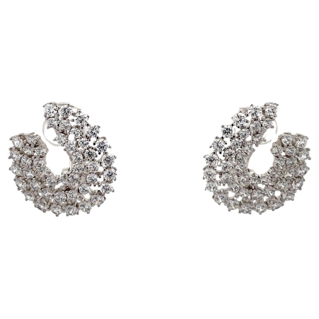 Harbor Diamonds Rhodium Plated Sterling Silver Three Row Hoop Earrings (1 of 9)