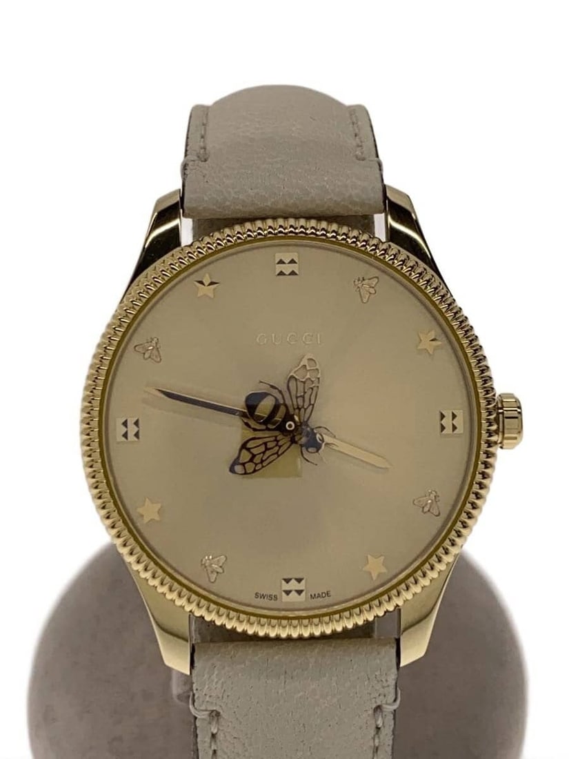 Gucci G Timeless gold leather wristwatch 126.4 (1 of 6)