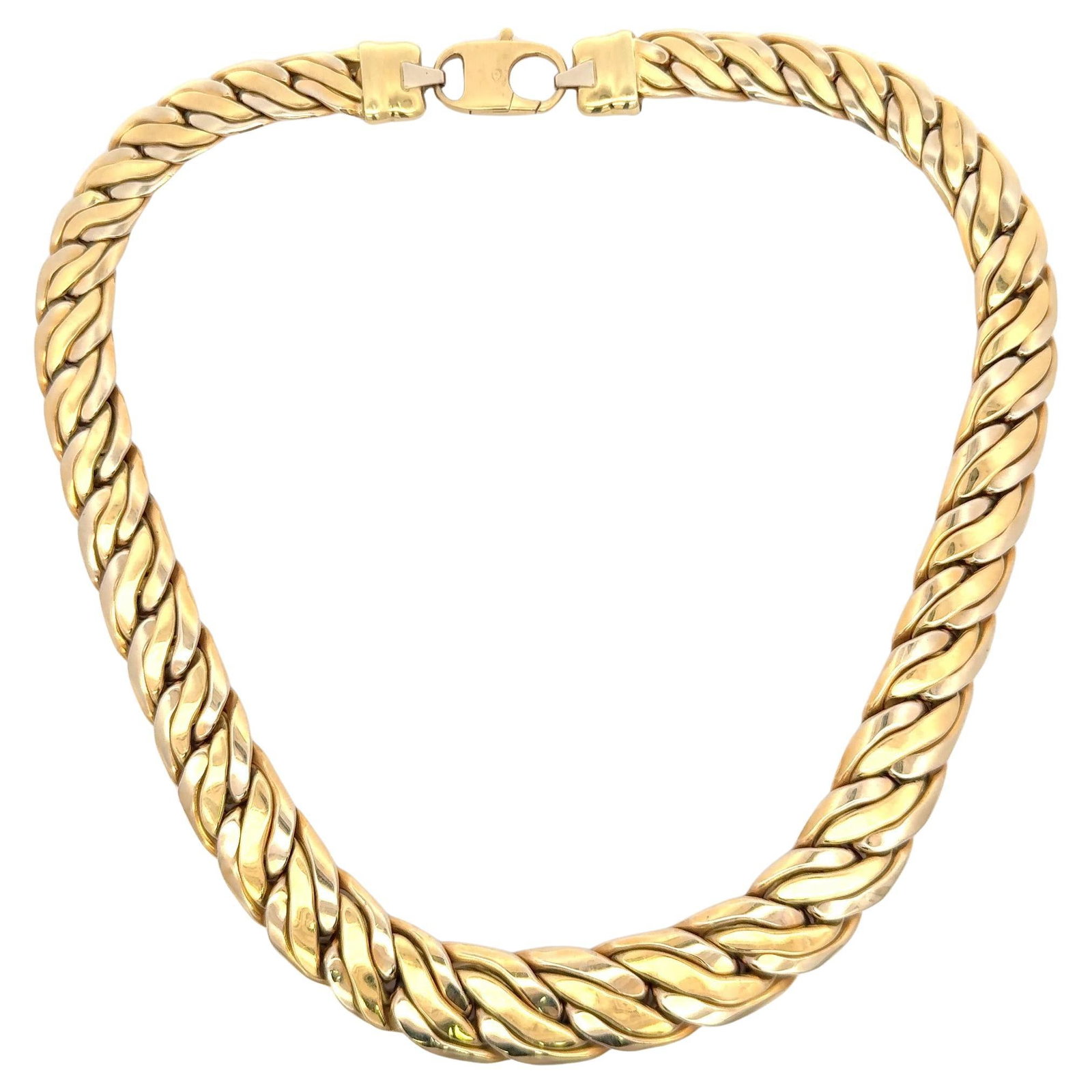 Contemporary Graduated Braided Link Necklace 18K Yellow Gold Harbor Diamonds 87.7g 17.5in: Contemporary Graduated Braided Link Necklace 18K Yellow Gold Harbor Diamonds 87.7g 17.5in This exquisite necklace is crafted from 18 karat yellow gold, showcasing a contemporary graduated braided link