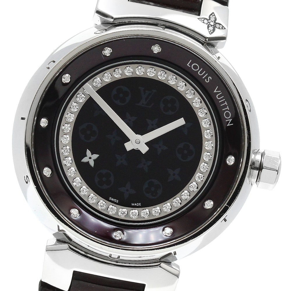 Louis Vuitton Tambour Disc Amarante Diamant MM Women's Wristwatch