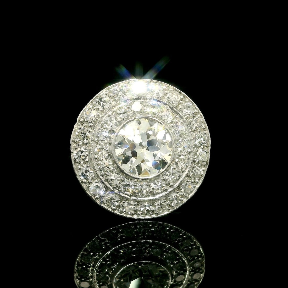 Antique Platinum 1.85ctw Diamond Target Ring Vintage Cocktail