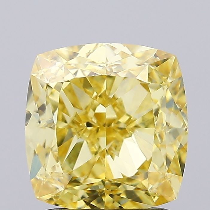 Loose Diamond - CUSHION MODIFIED 2.02ct Fancy Intense Yellow VVS2: Loose Diamond - CUSHION MODIFIED 2.02ct Fancy Intense Yellow VVS2 Source: This is a real non-mined Diamond that has been grown in a lab Shape: CUSHION MODIFIED Carats: 2.02 Color: Fancy Intense Yellow
