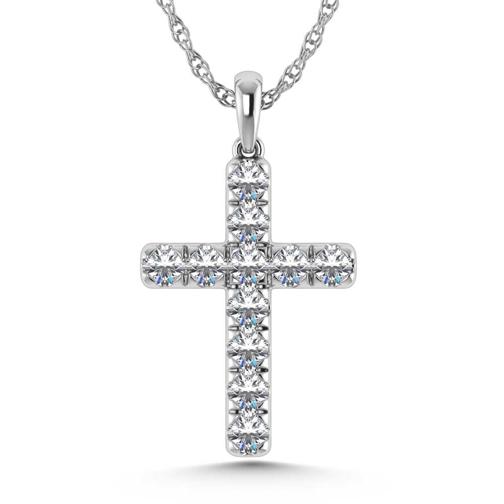 14K White Gold Lab Grown Diamond 3/4 Ct.Tw. Cross Pendant
