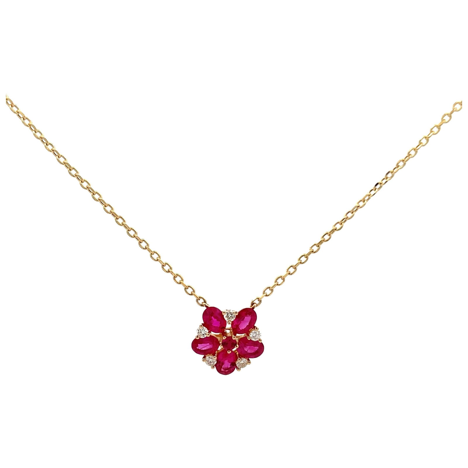 14k Yellow Gold Floral Cluster Ruby Diamond Necklace (1 of 9)