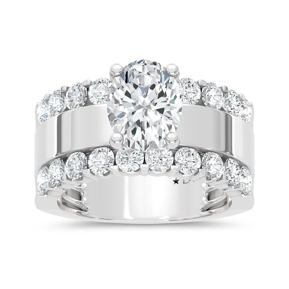 14K White Gold 3 1/2 Ct.Tw. Lab Grown Diamond Oval Shape Engagement Ring (IGI Certified Center 2ct)