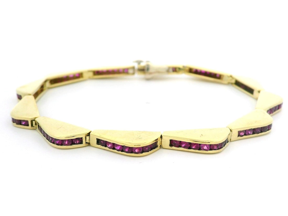18k Yellow Gold 5ctw Ruby Wavy Link Bracelet with Safety Clasp