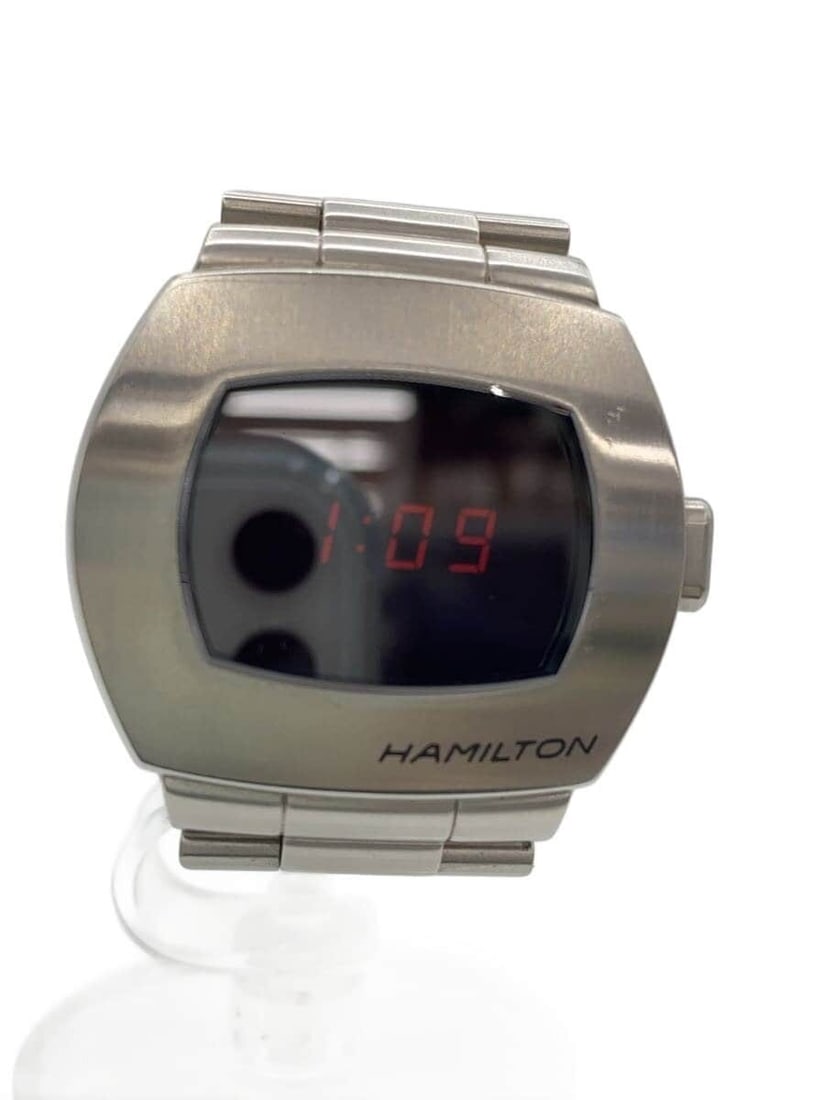 Hamilton PSR stainless steel digital quartz men's wristwatch: Hamilton PSR stainless steel digital quartz men's wristwatch This Hamilton American Classic PSR digital quartz wristwatch features a stainless steel case and band with a black dial. Designed for men, 