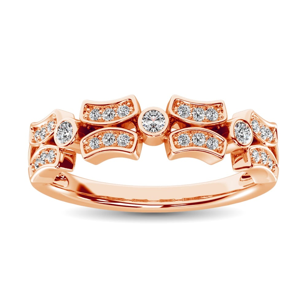 Diamond 1/5 Ct.Tw. Fashion Band in 10K Rose Gold: Diamond 1/5 Ct.Tw. Fashion Band in 10K Rose Gold 14k Rose Gold Stone Color: G-h Stone Clarity: Si2 Each ring is presented in standard size 6.5. Complimentary resizing is available between sizes 510 (i