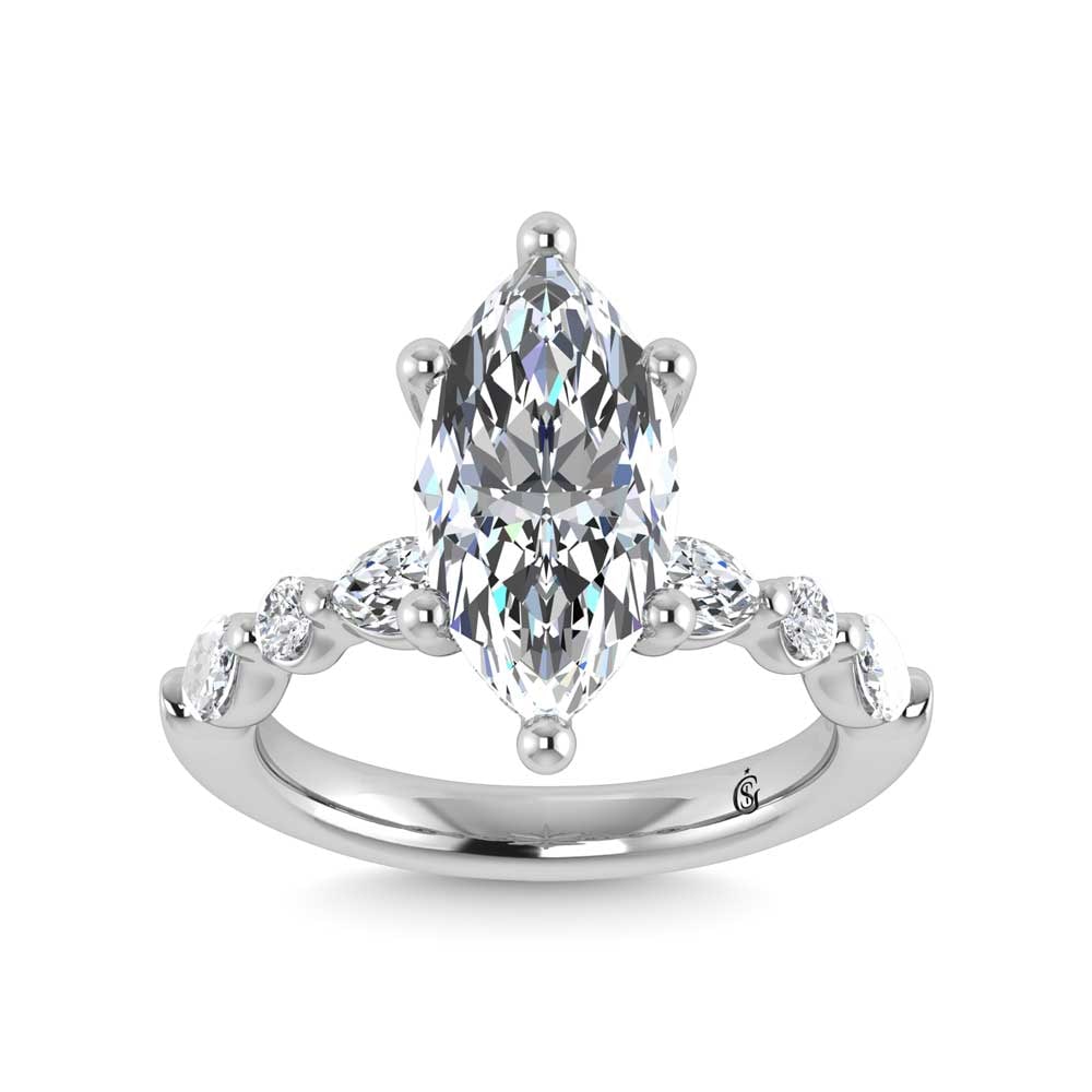 14K White Gold Lab Grown Diamond 3 5/8 Ct.Tw. Marquise & Round Engagement Ring (IGI Certified Center