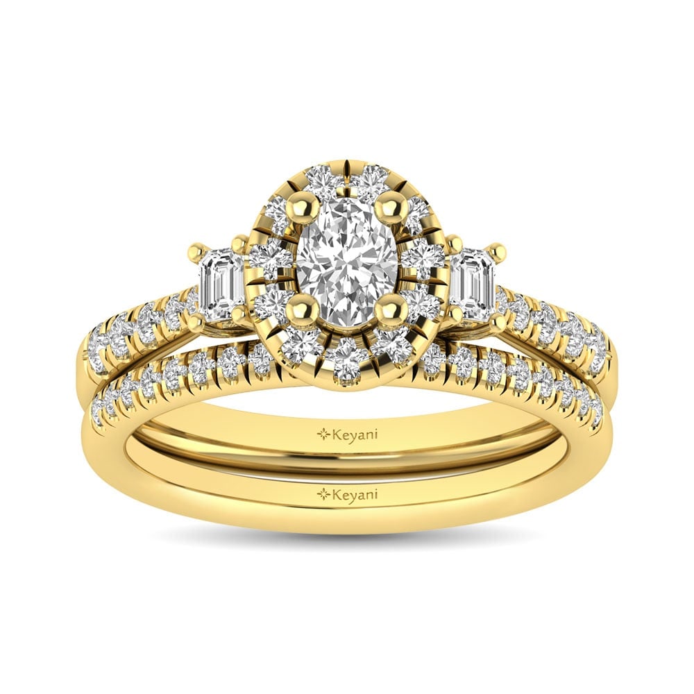 Diamond Classic Shank Single Halo Bridal Ring 1 Ct.tw Oval Cut in 14K Yellow Gold: Diamond Classic Shank Single Halo Bridal Ring 1 Ct.tw Oval Cut in 14K Yellow Gold This classic shank single Halo Bridal Ring set with Oval Cut diamond 1/3 Ct.Tw. center. Total diamond weight 1 Ct.Tw. 