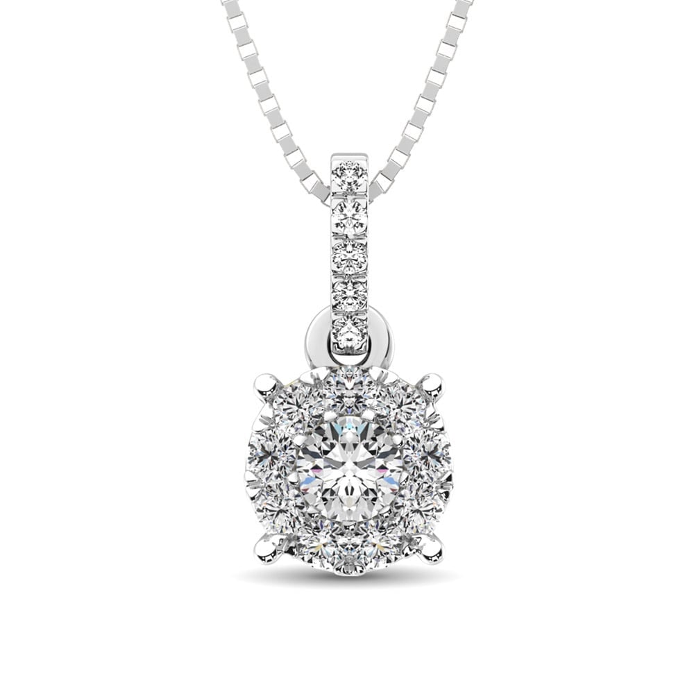 14K White Gold 1/3 Ct.Tw. Diamond Fashion Pendant: 14K White Gold 1/3 Ct.Tw. Diamond Fashion Pendant This beautiful pendant is available in 14K White Gold. There are 15 round diamonds with a total carat weight of 1/3 Ct.Tw. set in invisible setting / 