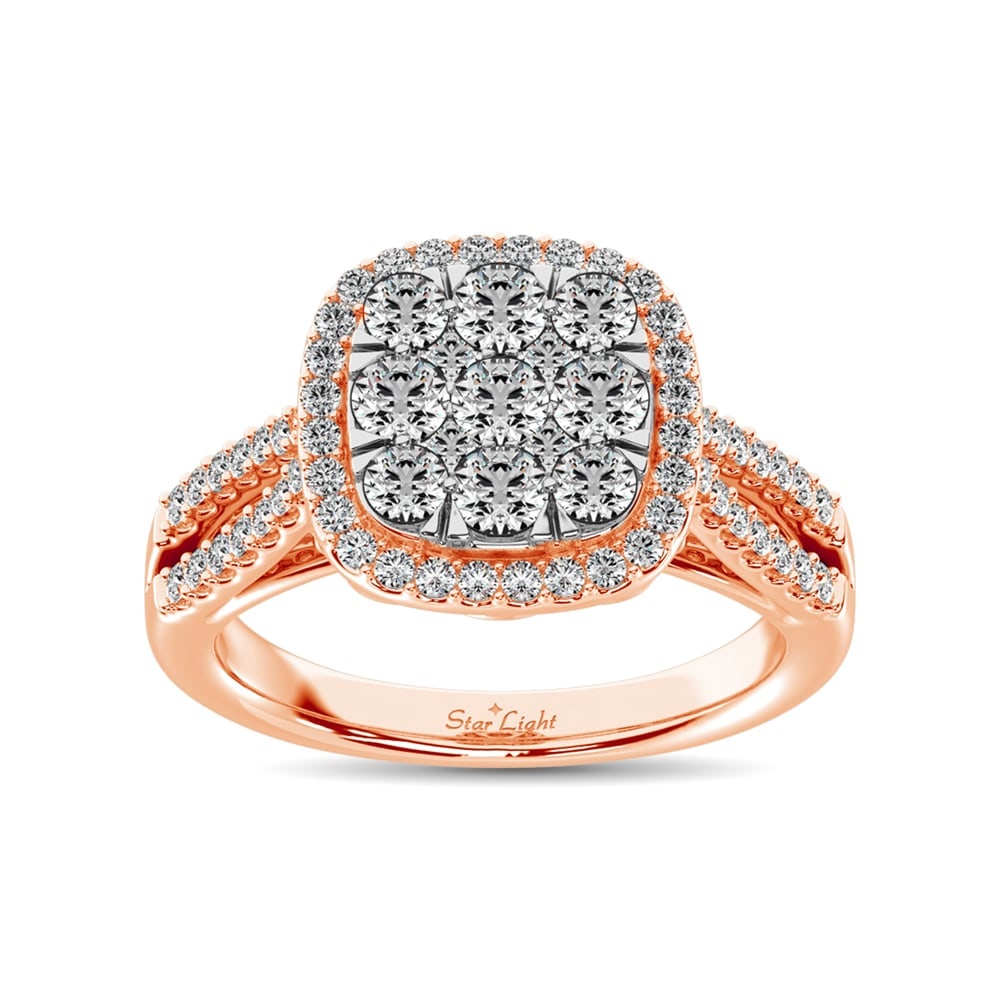 Diamond 1 1/2 Ct.tw Two Row Shank Halo Engagement Ring in 14K Rose Gold: Diamond 1 1/2 Ct.tw Two Row Shank Halo Engagement Ring in 14K Rose Gold 14k Rose Gold Stone Color: Gh Stone Clarity: Si1 Each ring is presented in standard size 6.5. Complimentary resizing is availabl