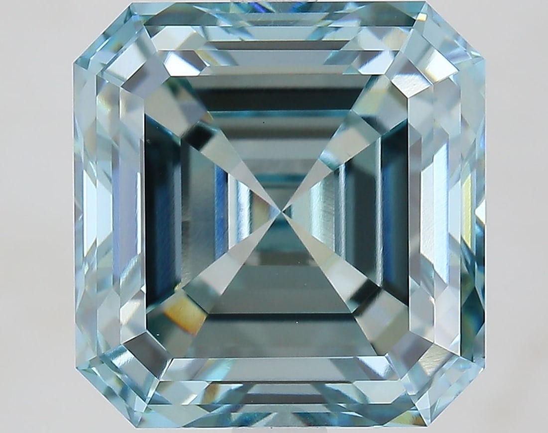 Loose Diamond - SQUARE EMERALD 5.08ct Fancy Green Blue VS1