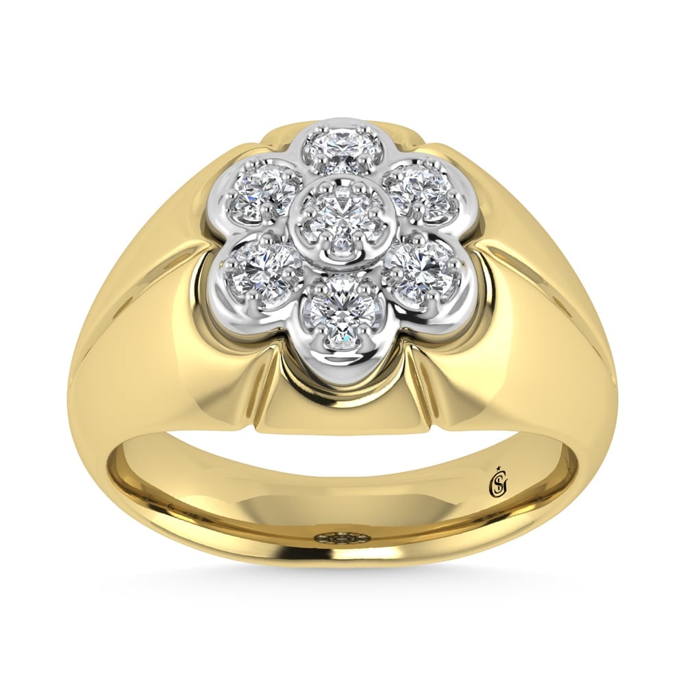 10K Yellow Gold Diamond 1/2 Ct. Tw. Mens Fashion Ring: 10K Yellow Gold Diamond 1/2 Ct. Tw. Mens Fashion Ring 10k Yellow Gold Stone Color: G-h Stone Clarity: Si3 Each ring is presented in standard size 6.5. Complimentary resizing is available between sizes