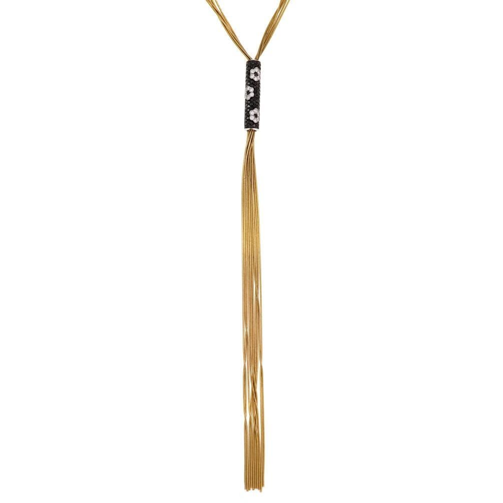 Estro 18k Gold Floral Diamond Long Tassel Pendant Necklace
