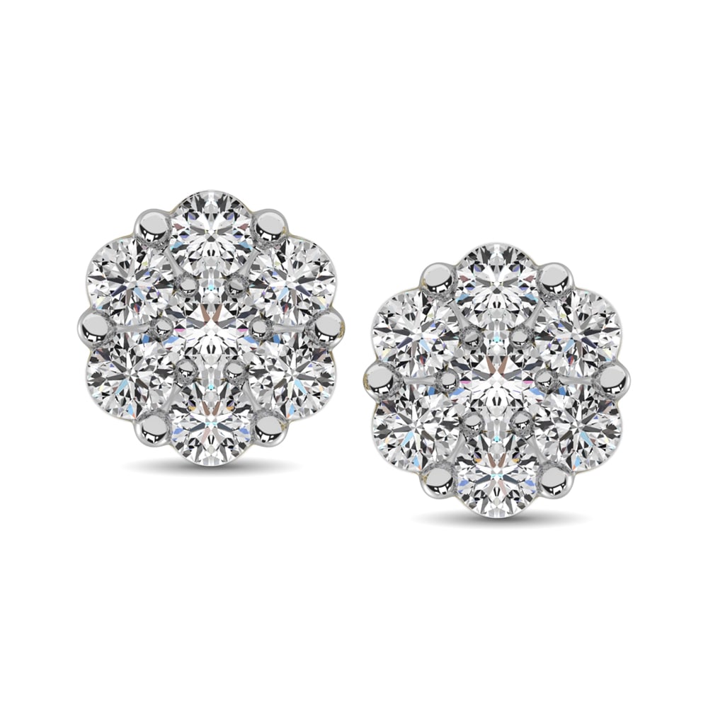 14K White Gold 7/8 Ct.Tw. Diamond Flower Studs Earrings