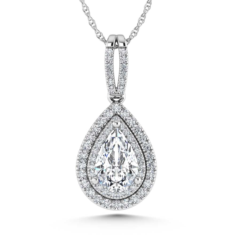 14K White Gold Lab Grown Diamond 3 3/4 Ct.Tw. Pear Shape Fashion Pendant (Pear Center 3 ct)