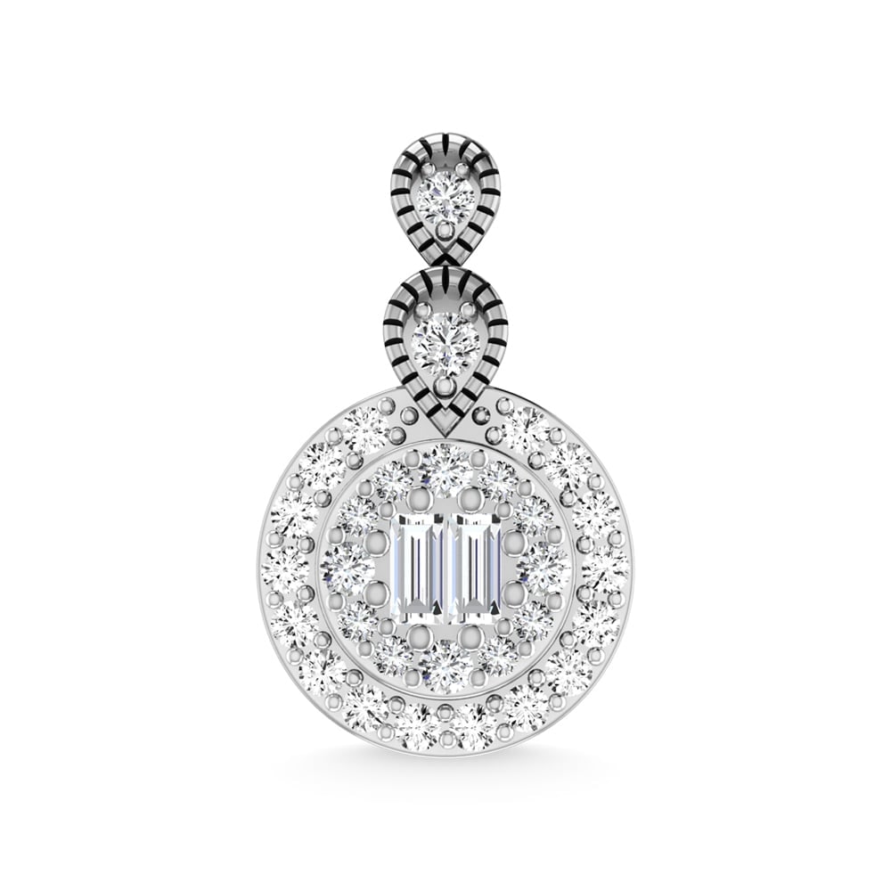 14K White Gold Diamond 1/5 Ct.Tw. Fashion Pendant: 14K White Gold Diamond 1/5 Ct.Tw. Fashion Pendant 14k White Gold Stone Color: G-h Stone Clarity: I2 Unless otherwise specified, pendants that include a chain are paired with our standard 18-inch lengt