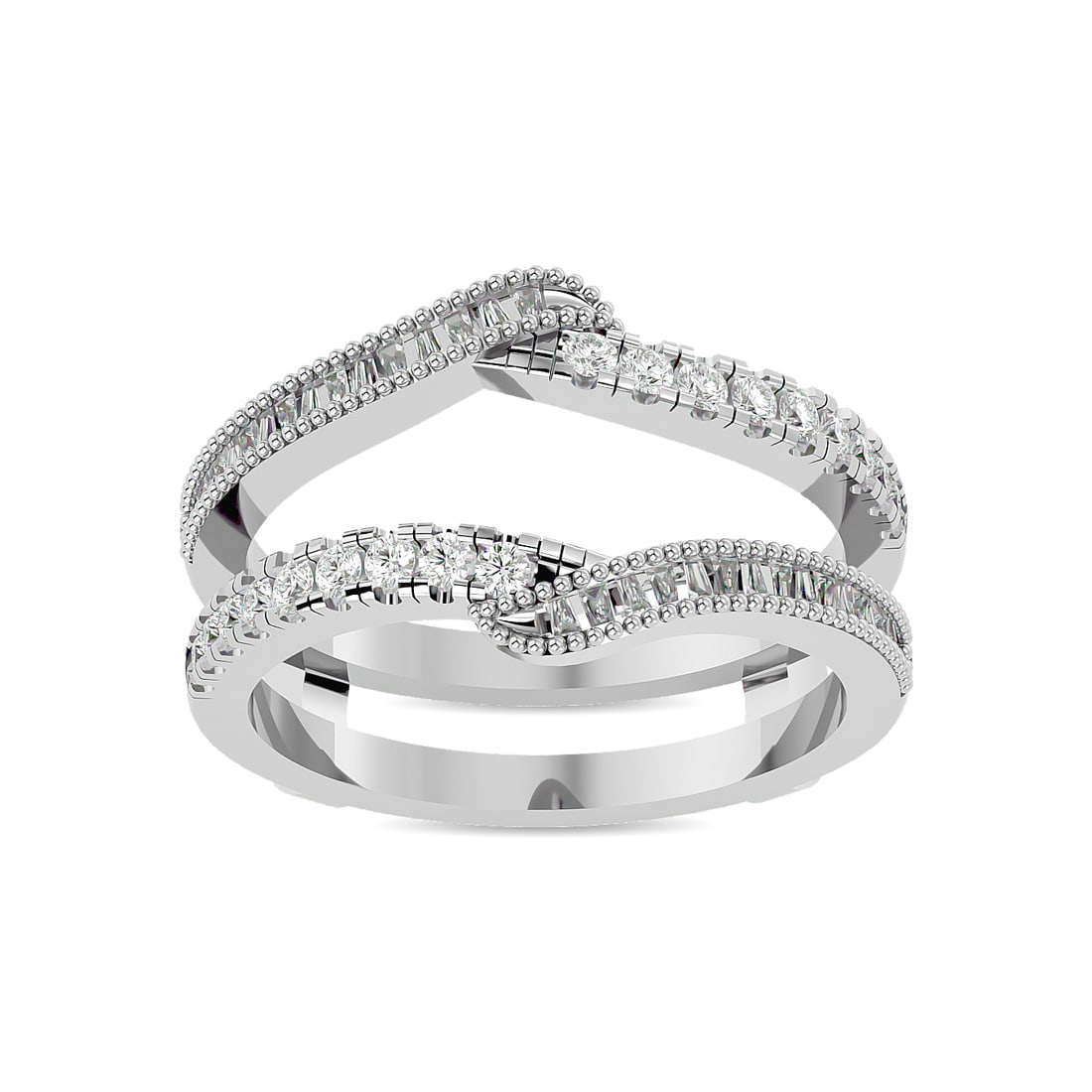 Diamond 1/2 Ct.tw Round and Tapper Guard Ring in 14K White Gold