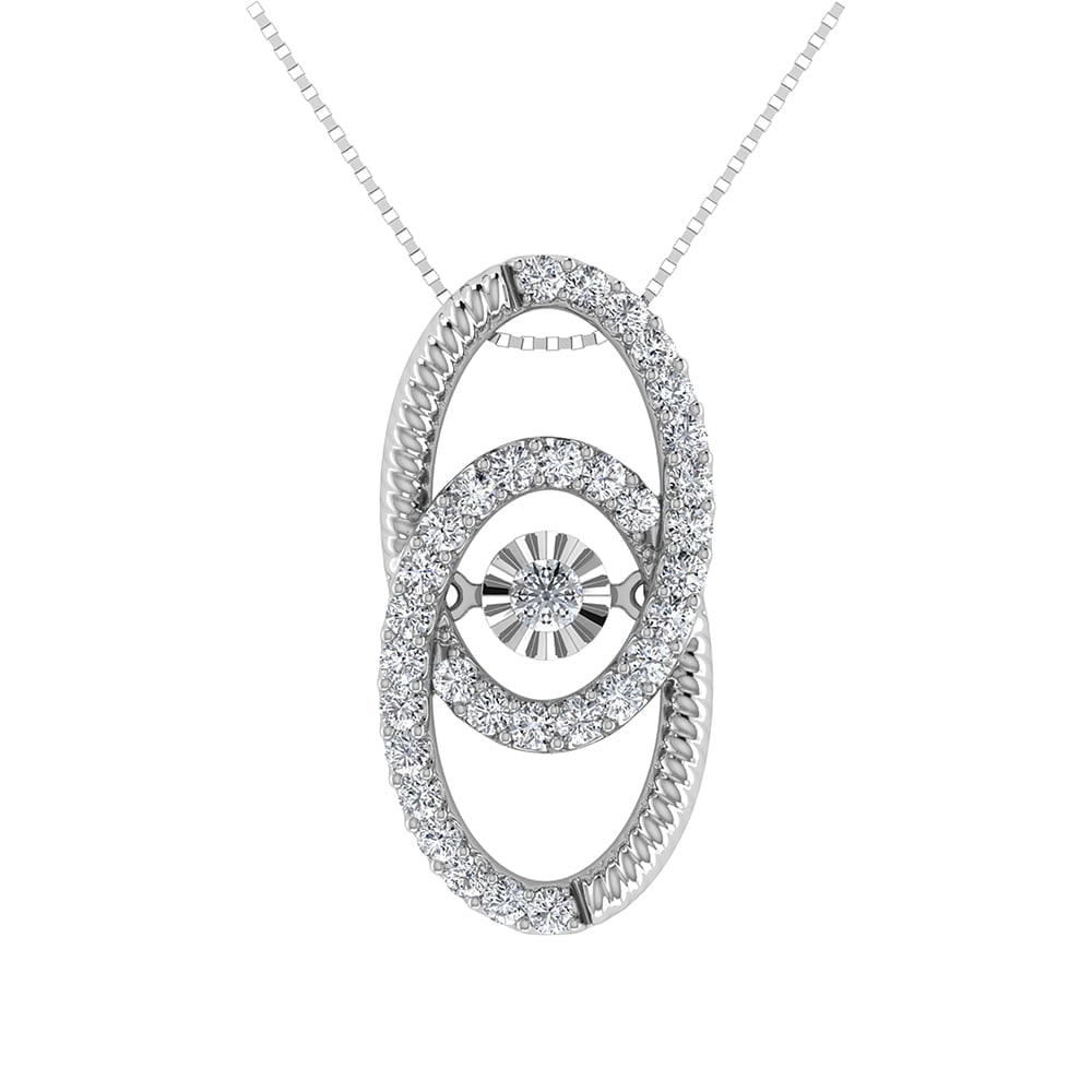 10K White Gold 1/4 Ct Ct.Tw. Diamond Interlinked Oval Shape Pendant: 10K White Gold 1/4 Ct Ct.Tw. Diamond Interlinked Oval Shape Pendant 10k White Gold Stone Color: G-h Stone Clarity: I1 Unless otherwise specified, pendants that include a chain are paired with our stan