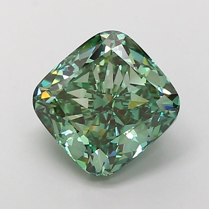Loose Diamond - CUSHION MODIFIED 4.54ct Fancy Vivid Green VS1: Loose Diamond - CUSHION MODIFIED 4.54ct Fancy Vivid Green VS1 Source: This is a real non-mined Diamond that has been grown in a lab Shape: CUSHION MODIFIED Carats: 4.54 Color: Fancy Vivid Green Certif