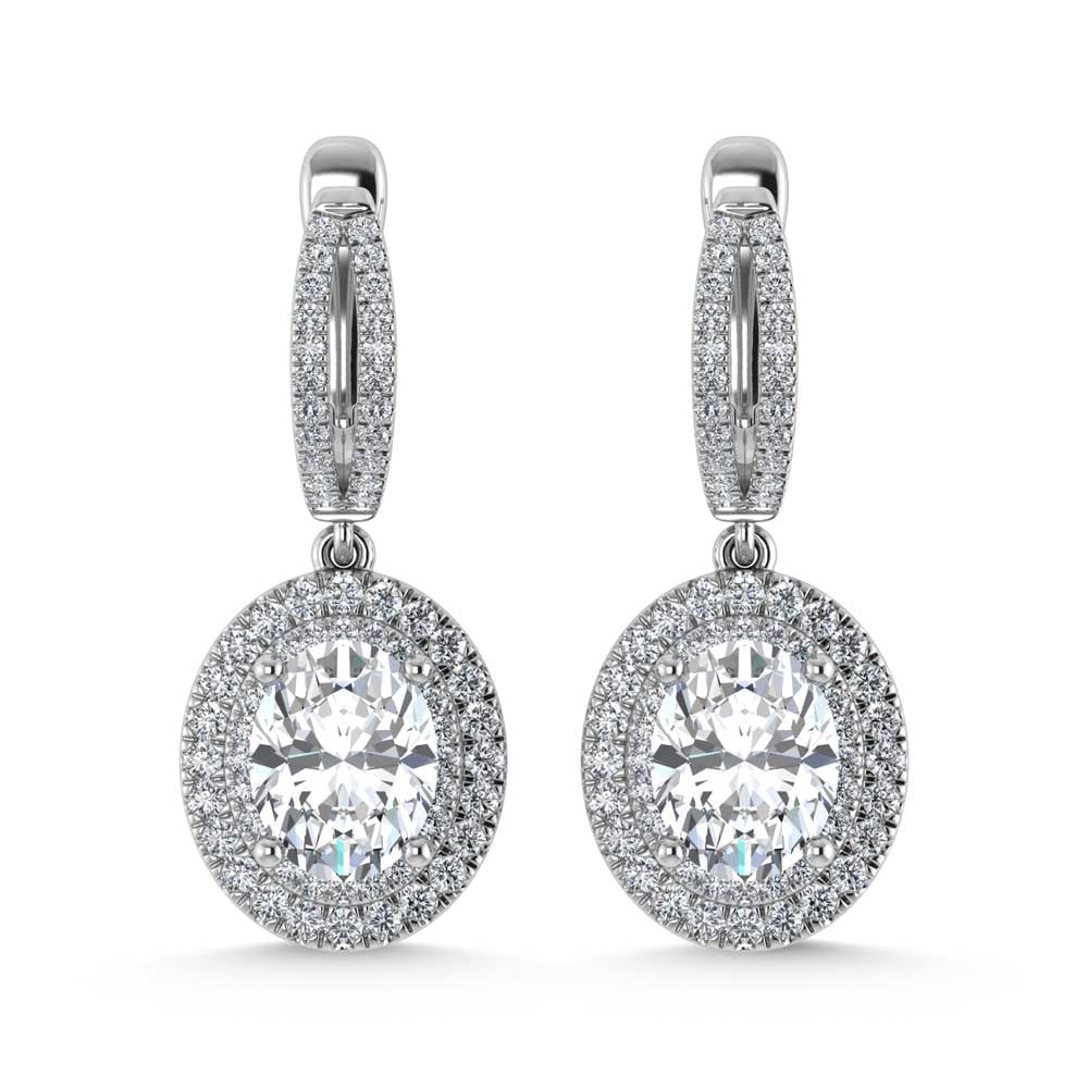14K White Gold Lab Grown Diamond 4 7/8 Ct.Tw. Oval Shape Fashion Earring (Oval Center 4 ct): 14K White Gold Lab Grown Diamond 4 7/8 Ct.Tw. Oval Shape Fashion Earring (Oval Center 4 ct) A striking statement of luxury, these fashion earrings feature a 4 CT oval-shaped lab-grown diamond center w