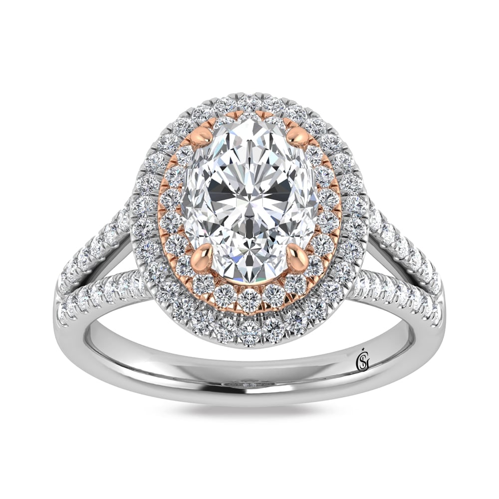 14K Two Tone Lab Grown Diamond 2 5/8 Ct.Tw. Oval Shape Engagement Ring (IGI Certified Center 2ct)