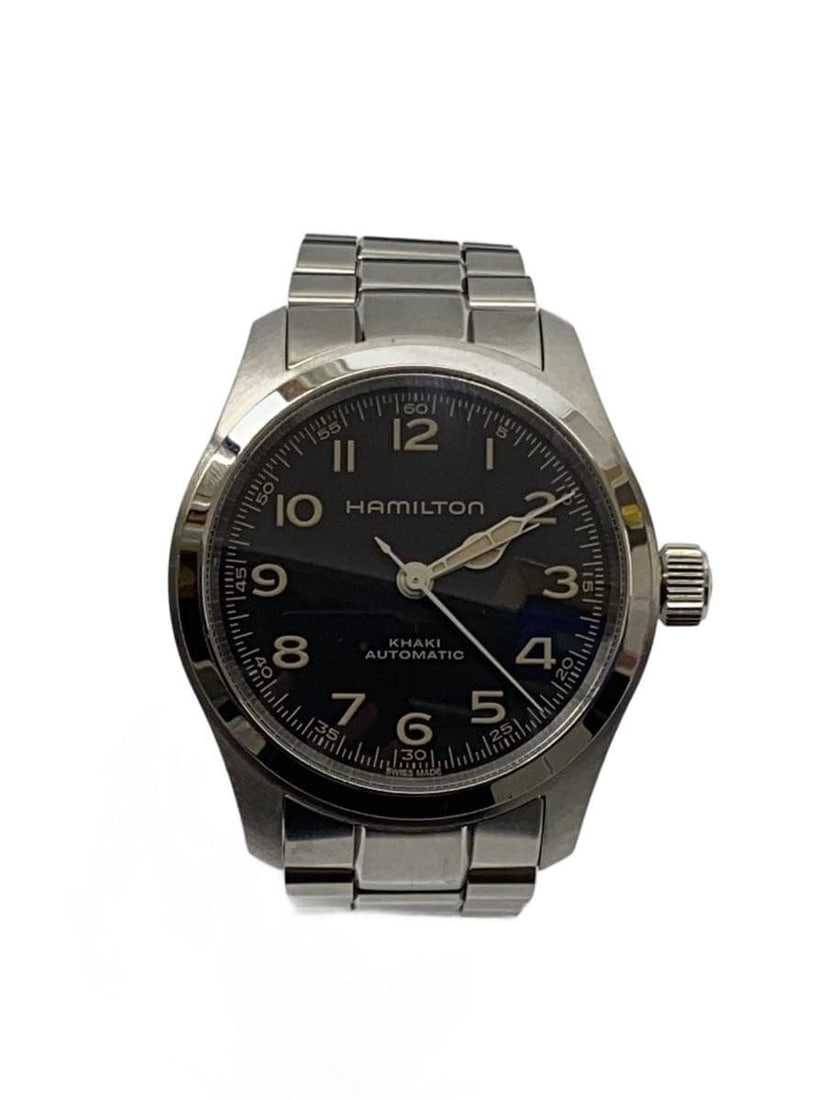 Hamilton Murph Khaki Field Men's Wristwatch: Hamilton Murph Khaki Field Men's Wristwatch This is a pre-owned HAMILTON Khaki Field Murph H704050 men's wristwatch, featuring a black dial and a Swiss-made design. The watch shows slight signs of use